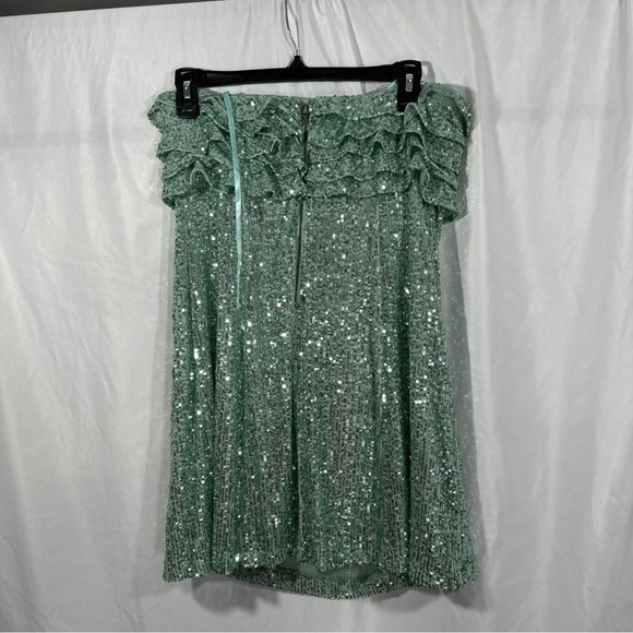 NEW $168 FREE PEOPLE [ 8 ] Frida Sequin Ruffle‎ Minidress in Island Sea Green - Picture 7 of 14